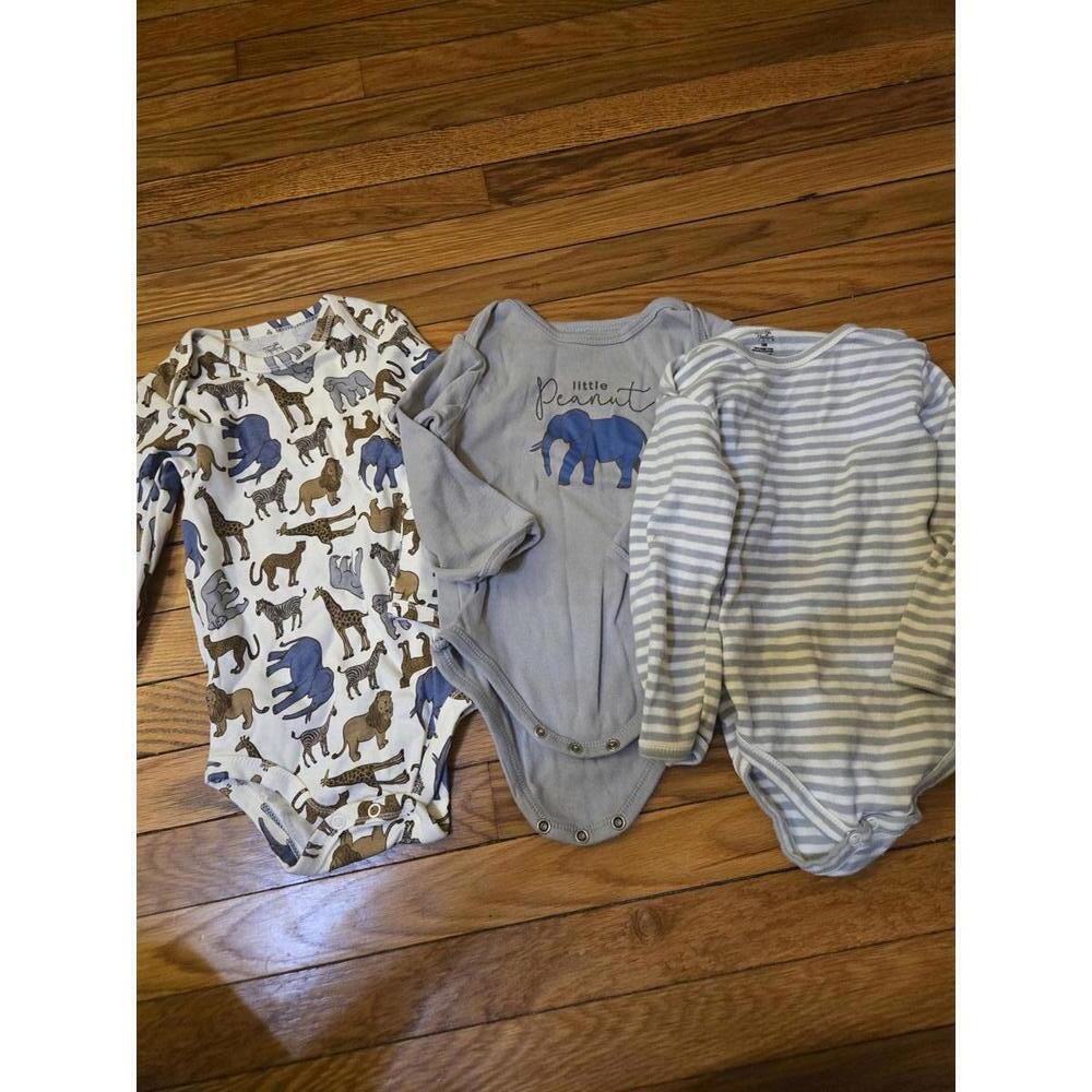 Set of 3 Baby Boys' organic Bodysuits with Animal Prints and Stripes